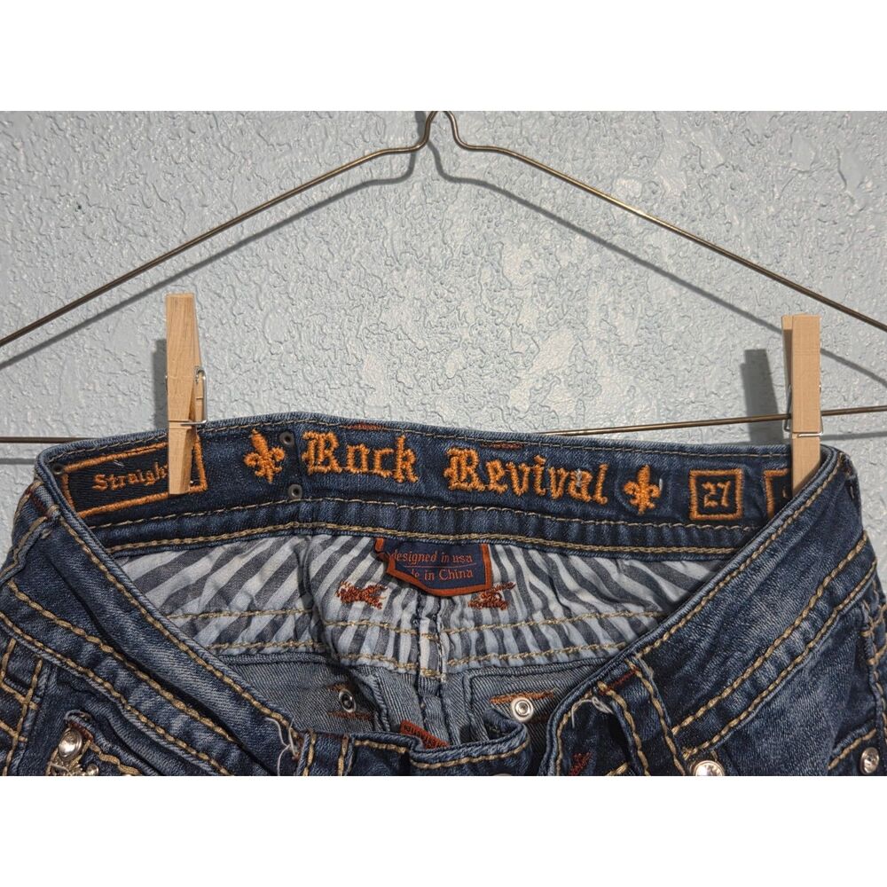 Rock Revival Straight Leg Sz 27 Waist Women's Jeans Like New Jeweled Pockets